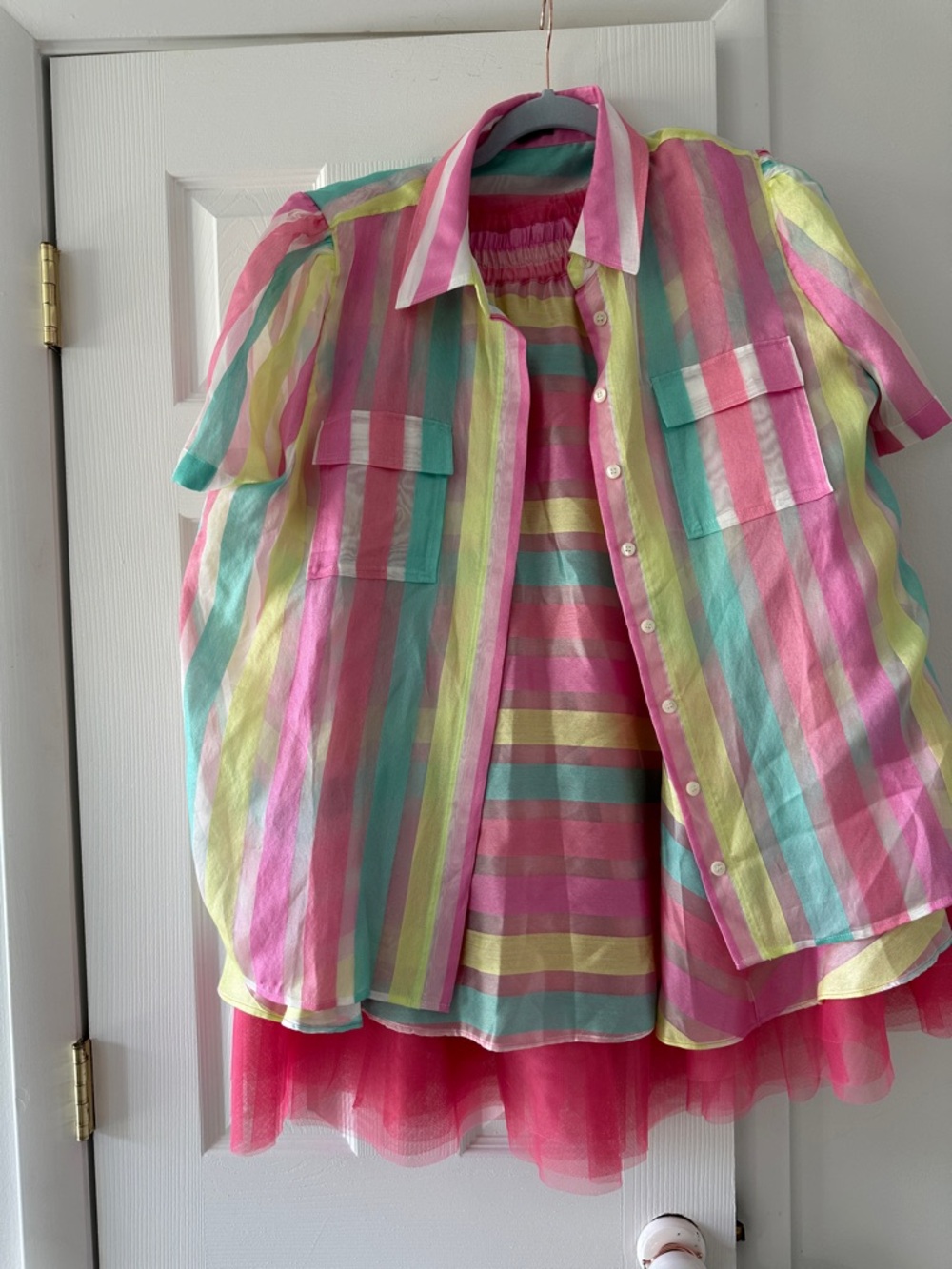 Halogen Pink, Green & Yellow Striped Short-Sleeve Button Shirt